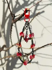 花キーホルダー携帯ストラップ(強烈なレッド)