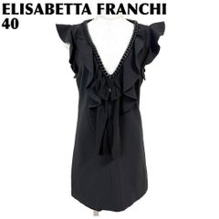 美品 ELISABETTA FRANCHI チェーン装飾付フリルワンピース 40 - メルカリ