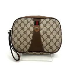 【GUCCI 】オールドグッチ GG シェリーライン クラッチバッグ ブラウン PVC