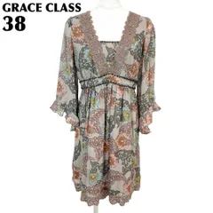 【美品】 GRACE CLASS 長袖シルクワンピース シアー 38 グレー系