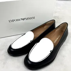【新品同様】EMPORIO ARMANI　エンポリオアルマーニ　コンビローファー　スリッポン　革靴　レザーシューズ　バイカラー　白黒　イタリア製　レディース　37.5　b00298のサムネイル