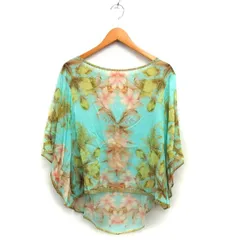 ダイアグラム グレースコンチネンタル Diagram GRACE CONTINENTAL シフォン チュニック 花柄 ボートネック ワイド バックロング 七分袖 36 ターコイズブルー /NT22