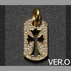 22K ドッグタグ カットアウトクロス パヴェ CZ チャーム ゴールド