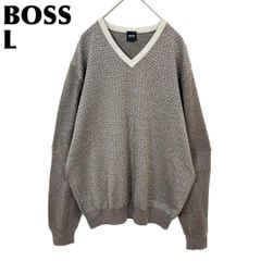 美品】 BOSS 長袖ニット ウール Vネック L グレーブラウン 総柄 - メルカリ