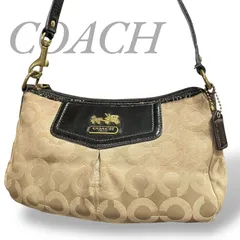 【MY0460】COACH コーチ ハンドバッグ ワンショルダー キャンバス ベージュ オプアート 肩掛け ポーチ レディース 13265