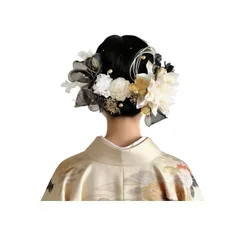 髪飾り、DIY ヘッドアクセサリー、ダリア、ドライフラワー、水引、和ビーズなど、振袖、着物、着物服、袴、浴衣、成人スタイル、結婚式スタイル、卒業スタイル、七五三用、U字型ヘアクリップ10個付属 成人式、和装 (ホワイトA) 髪飾り