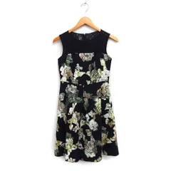 グレースコンチネンタル GRACE CONTINENTAL テープ刺繍 チュール フレア ワンピース ノースリーブ ひざ丈 切替レース 34 ブラック 黒 /FT21