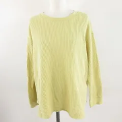 ユニクロ UNIQLO ワッフルオーバーサイズクルーネックT カットソー 長袖 黄 XL *A835