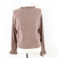 グレイル GRL 衿フリルキャンディースリーブニットトップス モカ 茶 L *A477