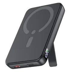 モバイルバッテリー Magsafe対応 【12000mAh大容量・360°回転スタンド付き・3台同時充電可能】 軽量 大容量 小型 最大22.5W急速充電 ワイヤレス充電器 マグセーフ マグネット式 USB-A出力ポート/Type-C出入力ポート LCD残 0