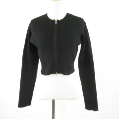 グレイル GRL ダブルジップショート丈ニットトップス 長袖 リブ 黒  F *T742