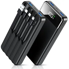 Ciunedr【4つのケーブル内蔵・56800mAh大容量】モバイルバッテリー 急速充電 5台同時充電 PSE技術基準適合品 LCDディスプレイ残量表示 Type-C入力ポート+2USB-A出力ポート 最大2.4A出力 iPad/iPhone/Android各