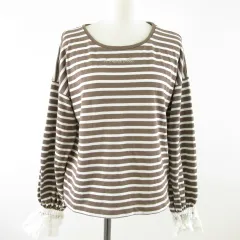 ワンアフター アナザー ナイスクラップ one after another NICE CLAUP カットソー Tシャツ 長袖 ボーダー レース 茶 *T492