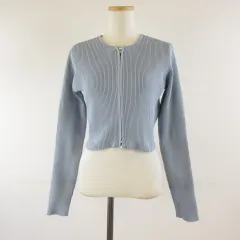 グレイル GRL ダブルジップショート丈ニットトップス カットソー 長袖 ショート丈 水色 F *T831