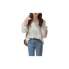 【新品】 [SYitong] とろみ シャツ トップス 女性 長袖 シフォン 薄手 レディース ブラウス 韓国 大人 可愛い ブラウス 長袖 春 秋 スクエアネック オフィス 通勤 通学 OL カジュアル トップス 春服 おしゃれ 着痩せ ゆったり (L, 1