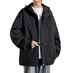 【新品】 [Easykode] マウンテンパーカー メンズ 秋服 ライトアウター アウトドア ジャケット 撥水 防風 ウインドブレーカー 耐摩耗 フード付き ブルゾンジャンパー 軽量 薄手 アノラック 無地 上着 キャンプ 釣り 登山 秋 冬 春 blac 1