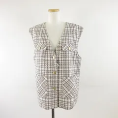 ジーユー GU ツイーディベスト チェック ベージュ 白 L *A510