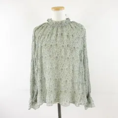 グラシア GLACIER ハイネックブラウス シアー 長袖 花柄 緑 L *A209