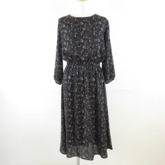 グラシア GLACIER ワンピース ロング 七分袖 花柄 紺 M *T728