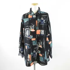 イング INGNI アート柄シャツ ブラウス 長袖 黒 M *A545