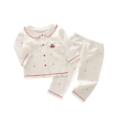 【新品】 [Lettyhe] ベビー パジャマ 長袖 女の子 赤ちゃん 前開き ガールズ ルームウェア 上下2点セット ナイトウェア 子供服 綿 寝巻き トップス パンツ 春 秋 冬 80 90 (80, ホワイト) 0