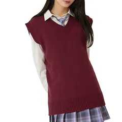 【新品】 [ウィゴー] スクールベスト 無地 ニット ベスト 制服 学生 スクール 女子 シンプル 高校生 通学 定番 セーター ギフト プレゼント 普段使い 春服 夏服レディース F ワイン 0