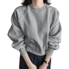 【新品】 [7-livehouse] トレーナー レディース 長袖 トップス ゆったり オーバーサイズ 着?せ 重ね着 おしゃれ 綿 スウェット パーカー カットソー 大きいサイズ 体型カバー ロングtシャツ 無地 パフスリーブ 通勤 普段着 春 秋 冬 1