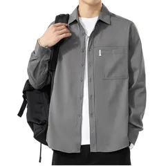 【新品】 [ODFMCE] シャツ メンズ 長袖 カジュアル 秋 ゆったり 無地 おしゃれ 大きいサイズ (JP, アルファベット, M, グレー) 1