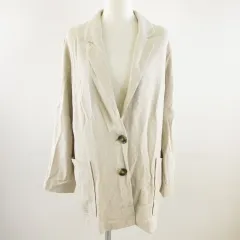 エイチ&エム H&M テーラードジャケット 長袖 ロング丈 オーバーサイズ リネン混 ベージュ XS *T61