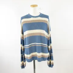 HANERU COMPANY LIMITED リブニット ボーダー 長袖 青 ベージュ M *A674