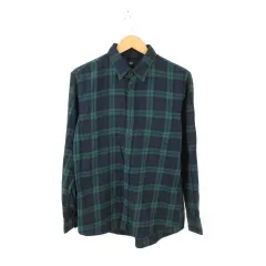 ユニクロ UNIQLO チェックシャツ 長袖 ボタンダウン 緑 紺 L *T270