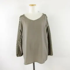 アースミュージック&エコロジー EARTH MUSIC & ECOLOGY Premium Label カットソー レース 長袖 カーキ 緑 F *A212