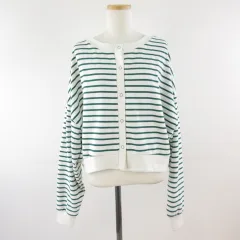 グレイル GRL カーディガン 長袖 ボーダー 2way 白 緑 F *T852