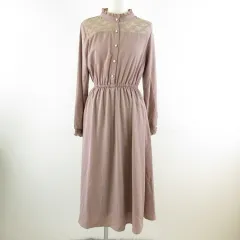 コルザ COLZA シャツワンピース 長袖 レース ミディ丈 ピンク M *T40