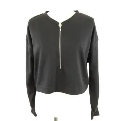 ティップトップ Tip Top ハーフジップトレーナー クロップド丈 長袖 黒 F *A667