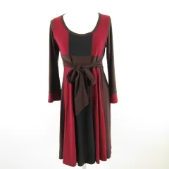 ブージュルード Bou Jeloud ワンピース フレア 長袖 ひざ丈 ストレッチ 赤 茶 黒 *A590