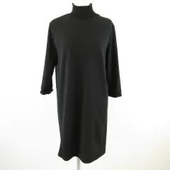 ザラ ベーシック ZARA BASIC ワンピース ミニ 七分袖 ハイネック ストレッチ 黒 S *T369