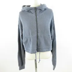 ウィゴー WEGO SHORT ROUND クロップド丈パーカー スウェット ジップアップ 長袖 紺 F *A684