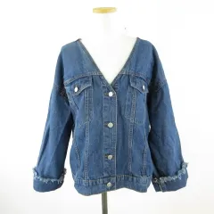 レトロガール RETRO GIRL デニムジャケット 長袖 ノーカラー 紺 M *T441