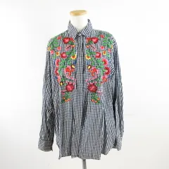 ザラウーマン ZARA WOMAN チェックシャツ 長袖 刺繍 紺 白 XS *A89