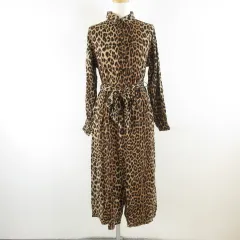 エイチ&エム H&M シャツワンピース 長袖 ロング ヒョウ柄 レオパード 茶 ベージュ 32 *T860