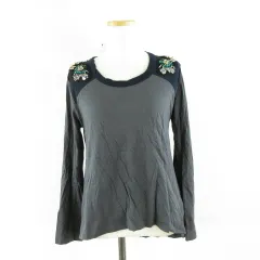 ザラ ZARA カットソー 長袖 ビジュー グレー 紺 S *A118