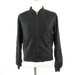 アースミュージック&エコロジー EARTH MUSIC & ECOLOGY レースリバーシブルブルゾン 長袖 ジップアップ 黒 紺 ネイビー S *T806