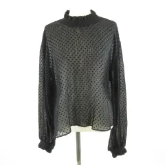 ザラ ZARA カットソー 長袖 シアー ドット 黒 L *T195