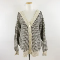 フリークスストア FREAKS STORE ニットカーディガン ドロップショルダー 長袖 総柄 ベージュ 黒 F *A212