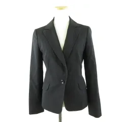 インディヴィ INDIVI テーラードジャケット ストライプ 長袖 黒 38 *A269