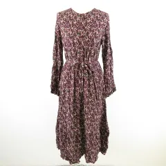 エムズエキサイト EMSEXCITE ひざ丈ワンピース 花柄 フレア 長袖 紫 M *A733