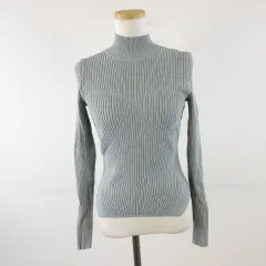 ザラ ZARA リブカットソー ハイネック ニット 長袖 水色 M *A291