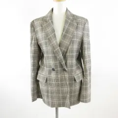 ベルシュカ Bershka テーラードジャケット 長袖 ダブル チェック ベージュ XS *T546