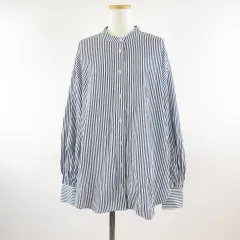 ボンルシール BONLECILL バンドカラーシャツ 長袖 ストライプ 紺 白 F *T724